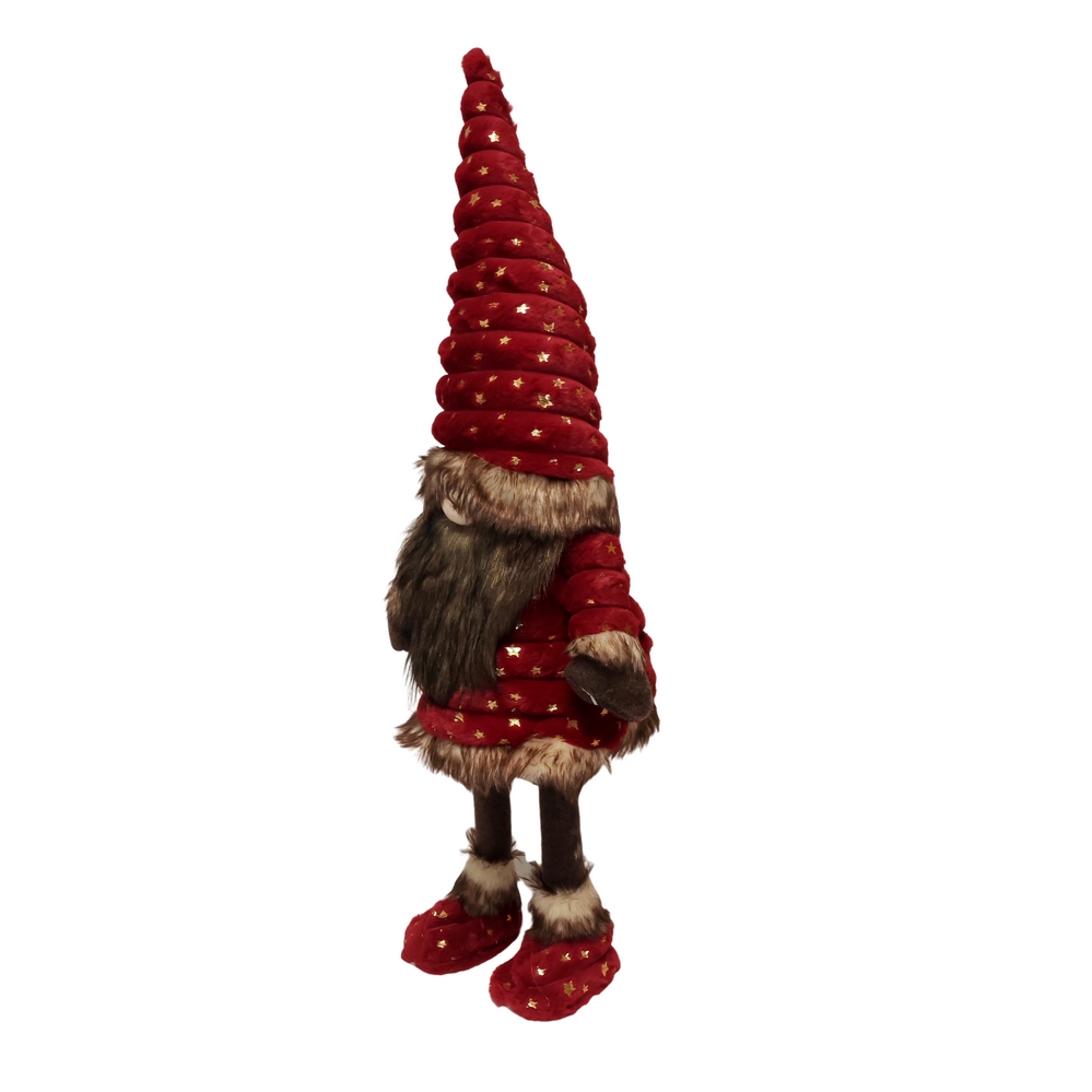 GRAND GNOME QUI BOUGE EN TEXTILE ROUGE ET MARRON HAUT 90 CM - Photo N°2