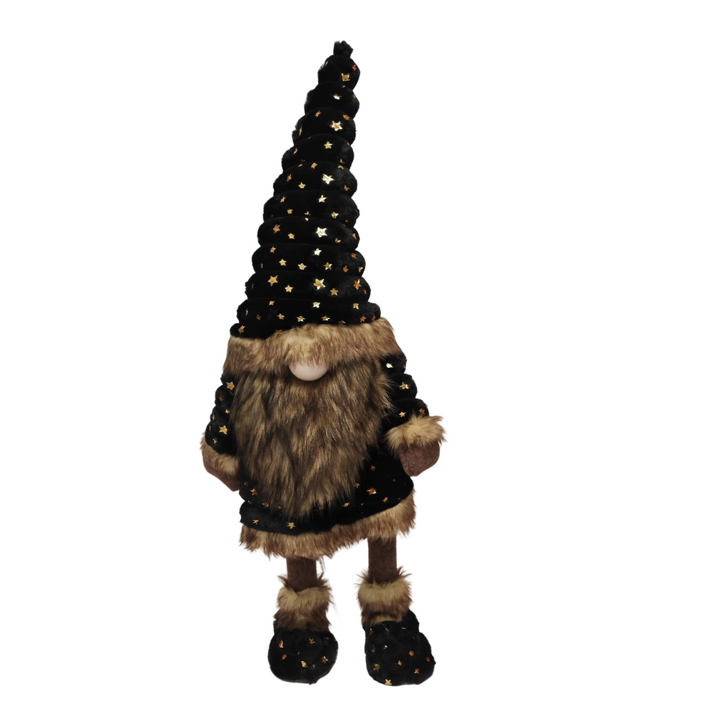 GRAND GNOME QUI BOUGE EN TEXTILE NOIR ET MARRON HAUT 90 CM - Photo N°1