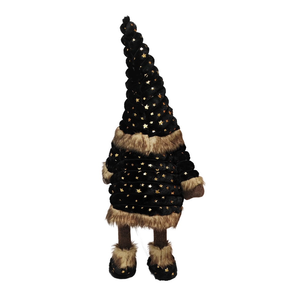 GRAND GNOME QUI BOUGE EN TEXTILE NOIR ET MARRON HAUT 90 CM - Photo N°4