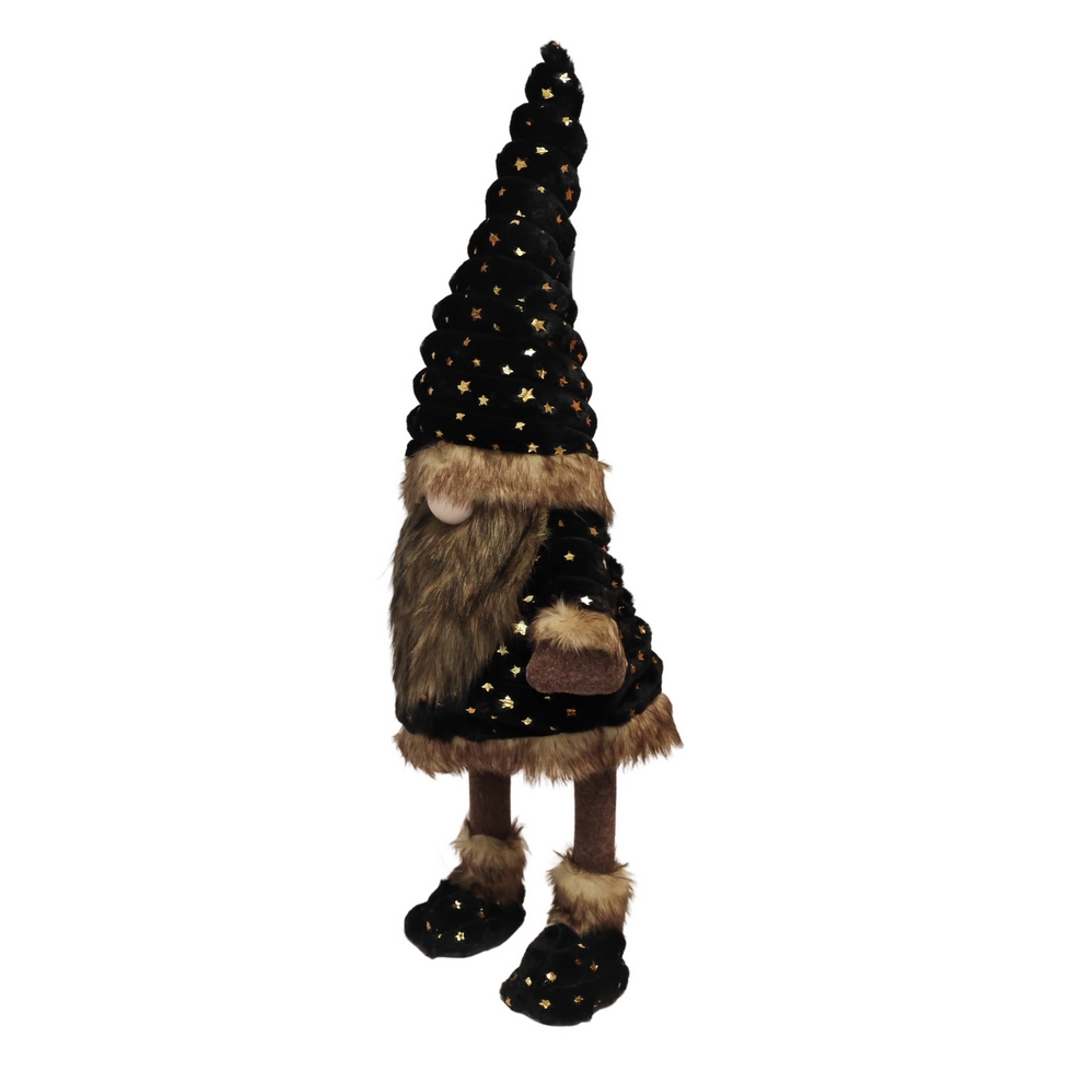 GRAND GNOME QUI BOUGE EN TEXTILE NOIR ET MARRON HAUT 90 CM - Photo N°3