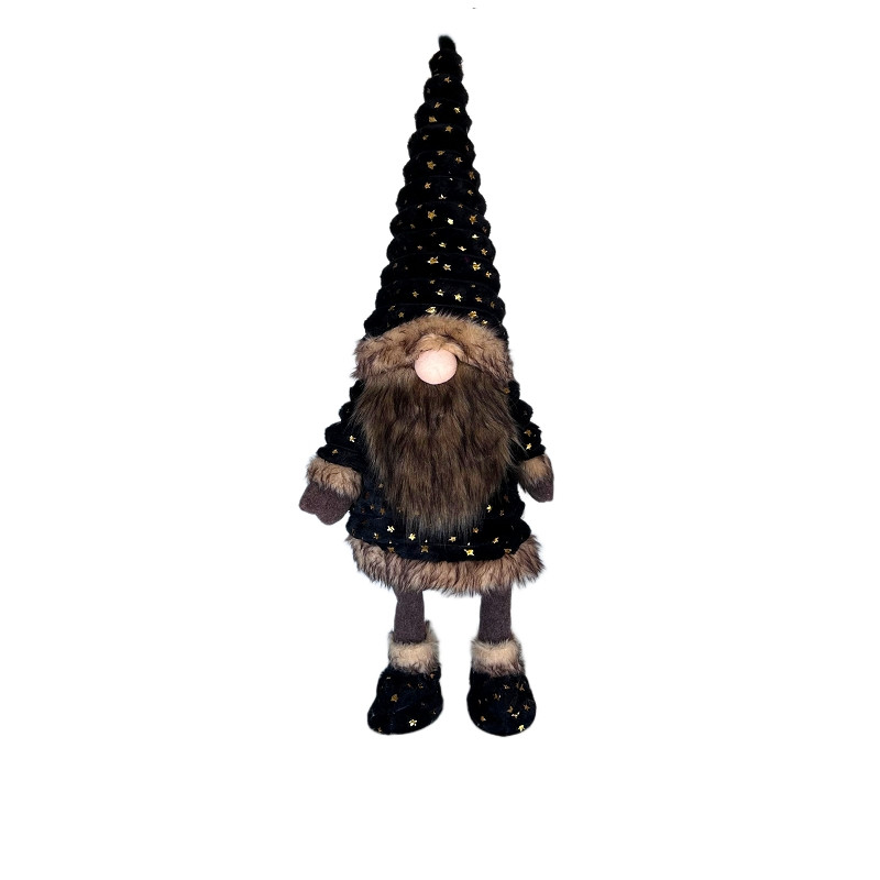 GRAND GNOME QUI BOUGE EN TEXTILE NOIR ET MARRON HAUT 90 CM - Photo N°2