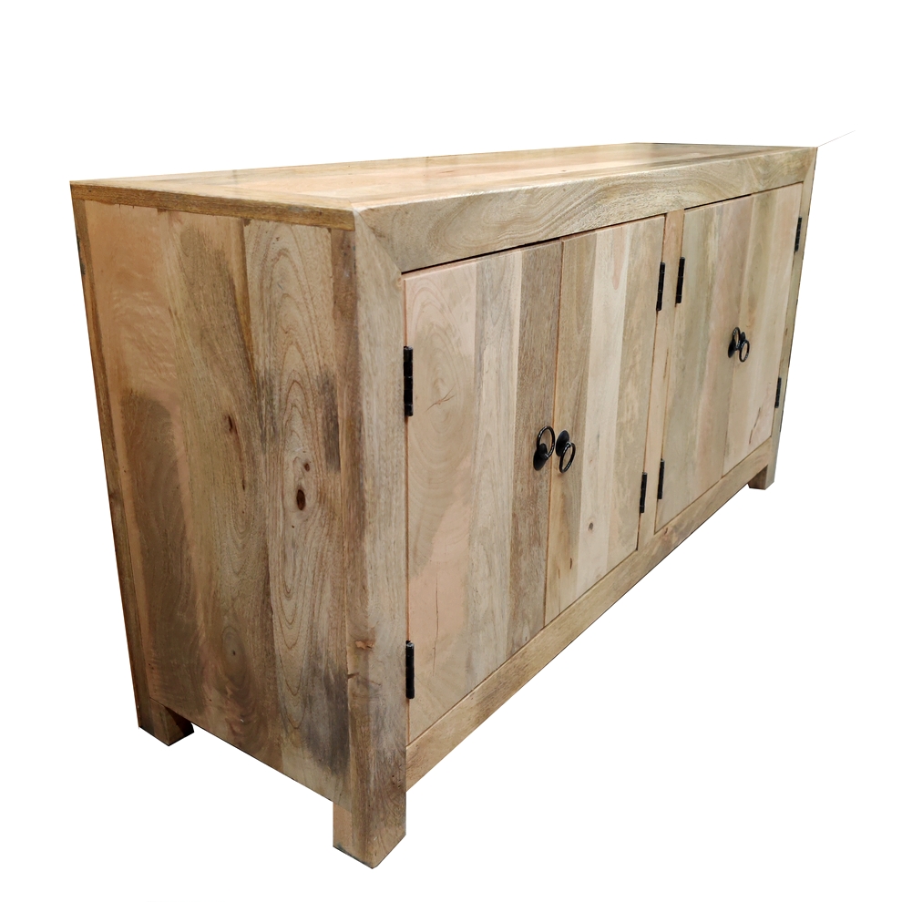 BAHUT 4 PORTES MANGUIER MASSIF FINITION VERNIS NATUREL  135 X 40 X 70CM - Photo N°8