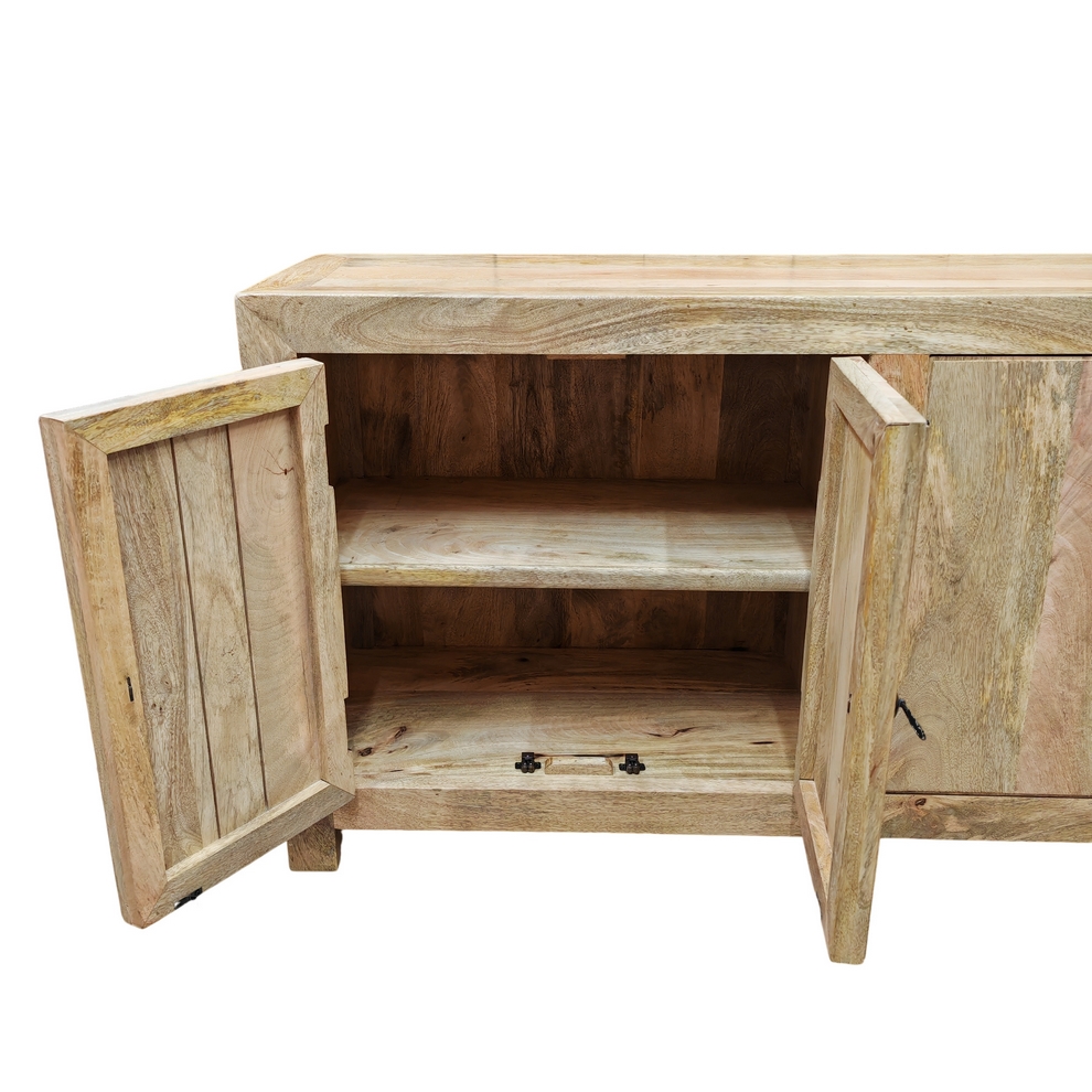 BAHUT 4 PORTES MANGUIER MASSIF FINITION VERNIS NATUREL  135 X 40 X 70CM - Photo N°4