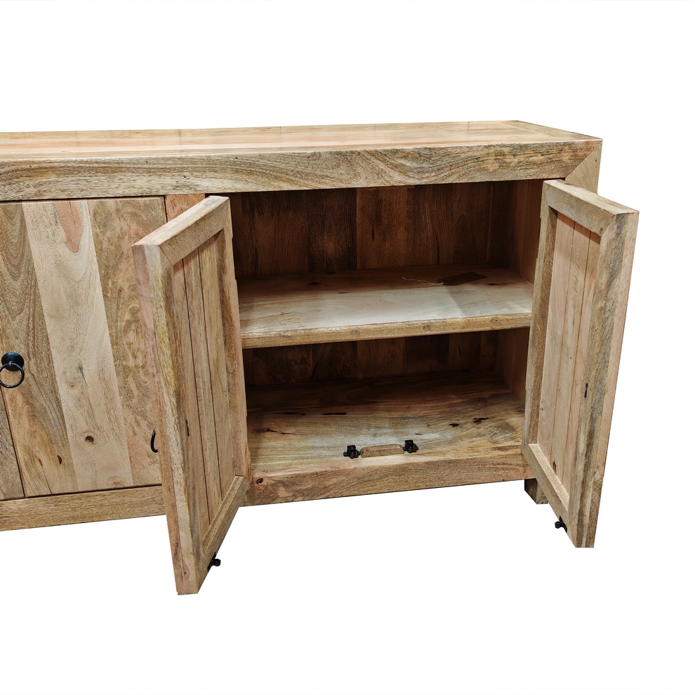 BAHUT 4 PORTES MANGUIER MASSIF FINITION VERNIS NATUREL  135 X 40 X 70CM - Photo N°5