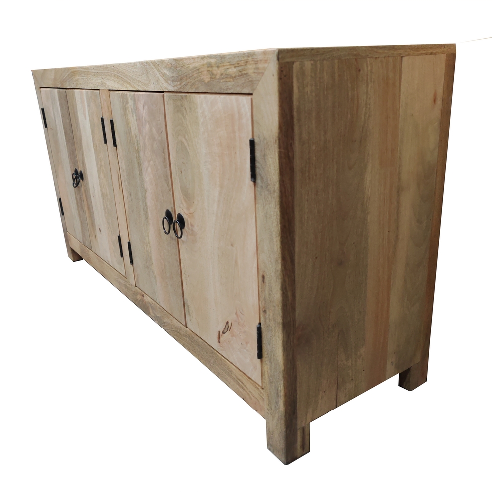 BAHUT 4 PORTES MANGUIER MASSIF FINITION VERNIS NATUREL  135 X 40 X 70CM - Photo N°6