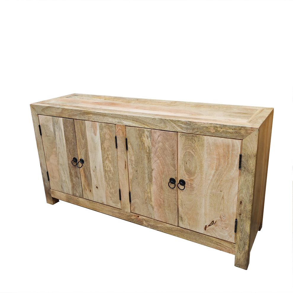 BAHUT 4 PORTES MANGUIER MASSIF FINITION VERNIS NATUREL  135 X 40 X 70CM - Photo N°1