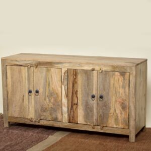 BAHUT 4 PORTES MANGUIER MASSIF FINITION VERNIS NATUREL  135 X 40 X 70CM