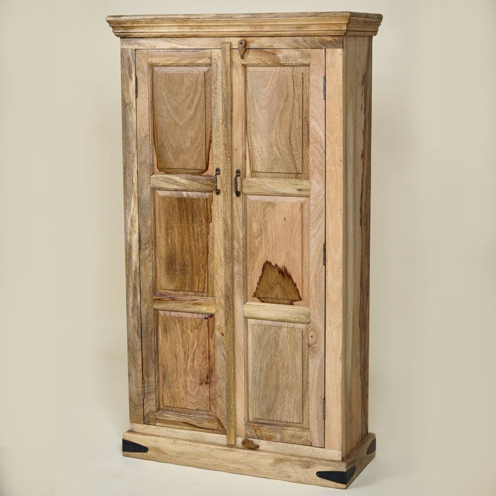ARMOIRE 2 PORTES MANGUIER MASSIF FINITION VERNIS NATUREL  84 X 152 X 35 CM - Photo N°1