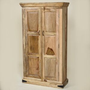 ARMOIRE 2 PORTES MANGUIER MASSIF FINITION VERNIS NATUREL  84 X 152 X 35 CM