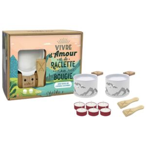 SET 2 RACLETTES INDIVIDUEL ROND METAL DECOR MONTAGNES BLANCHES