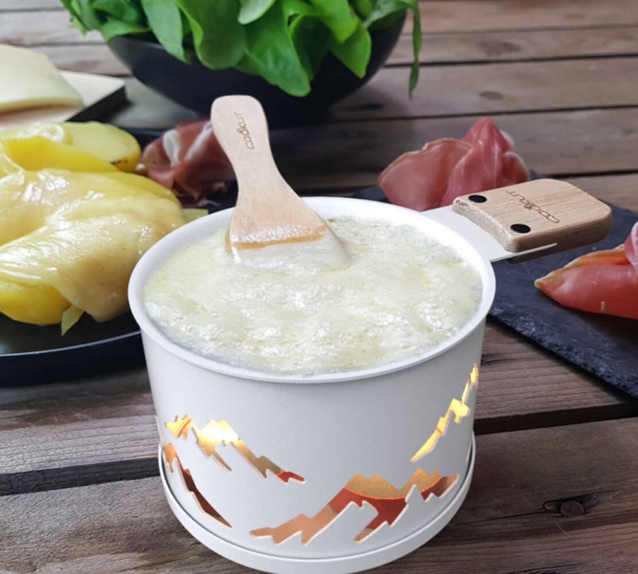 SET 2 RACLETTES INDIVIDUEL ROND METAL DECOR MONTAGNES BLANCHES - Photo N°4