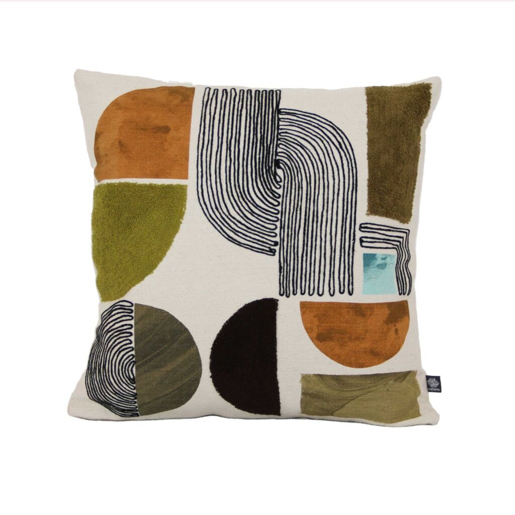 COUSSIN KALI IMPRIME BRODE 45 X 45 KAKI - Photo N°1