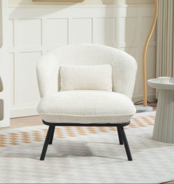 FAUTEUIL CRAPAUD TISSU BOUCLE BLANC PIEDS METAL NOIR   73 X 74 X 69 CM - Photo N°11