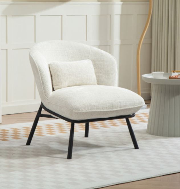 FAUTEUIL CRAPAUD TISSU BOUCLE BLANC PIEDS METAL NOIR   73 X 74 X 69 CM - Photo N°1