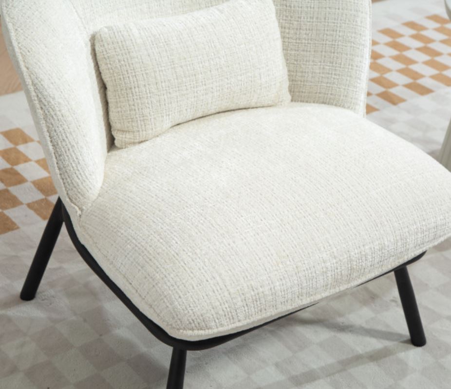 FAUTEUIL CRAPAUD TISSU BOUCLE BLANC PIEDS METAL NOIR   73 X 74 X 69 CM - Photo N°8