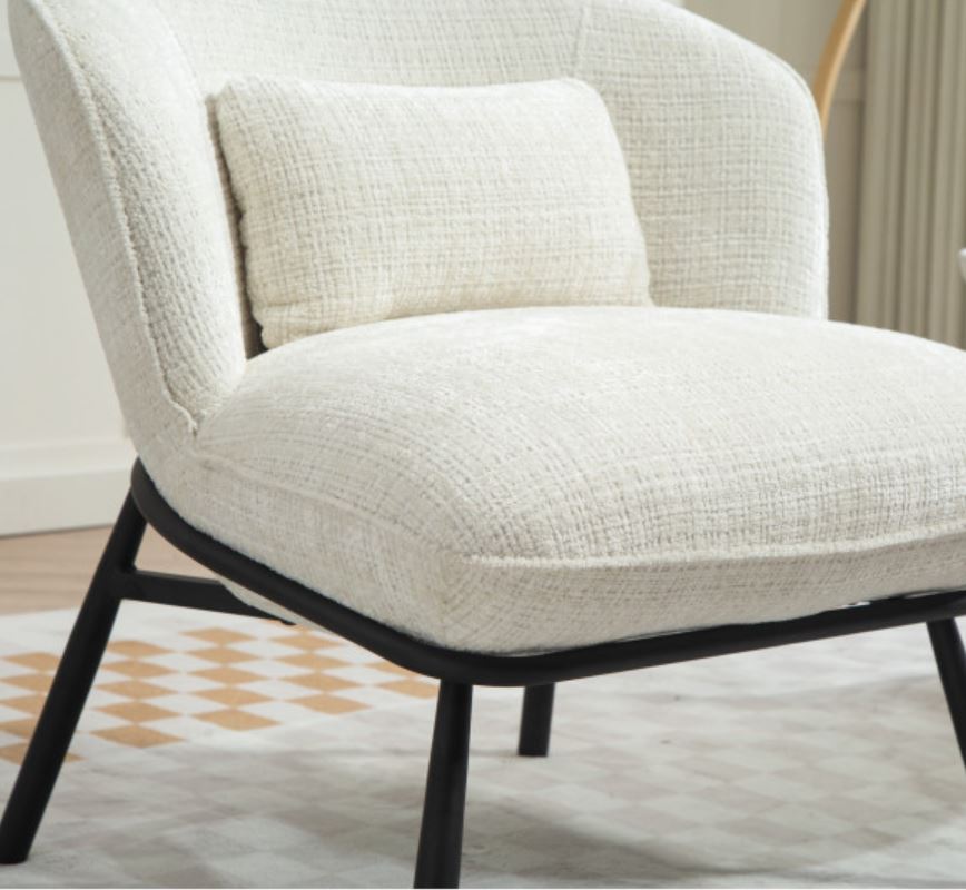 FAUTEUIL CRAPAUD TISSU BOUCLE BLANC PIEDS METAL NOIR   73 X 74 X 69 CM - Photo N°7