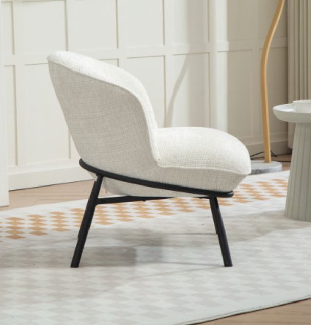 FAUTEUIL CRAPAUD TISSU BOUCLE BLANC PIEDS METAL NOIR   73 X 74 X 69 CM - Photo N°6