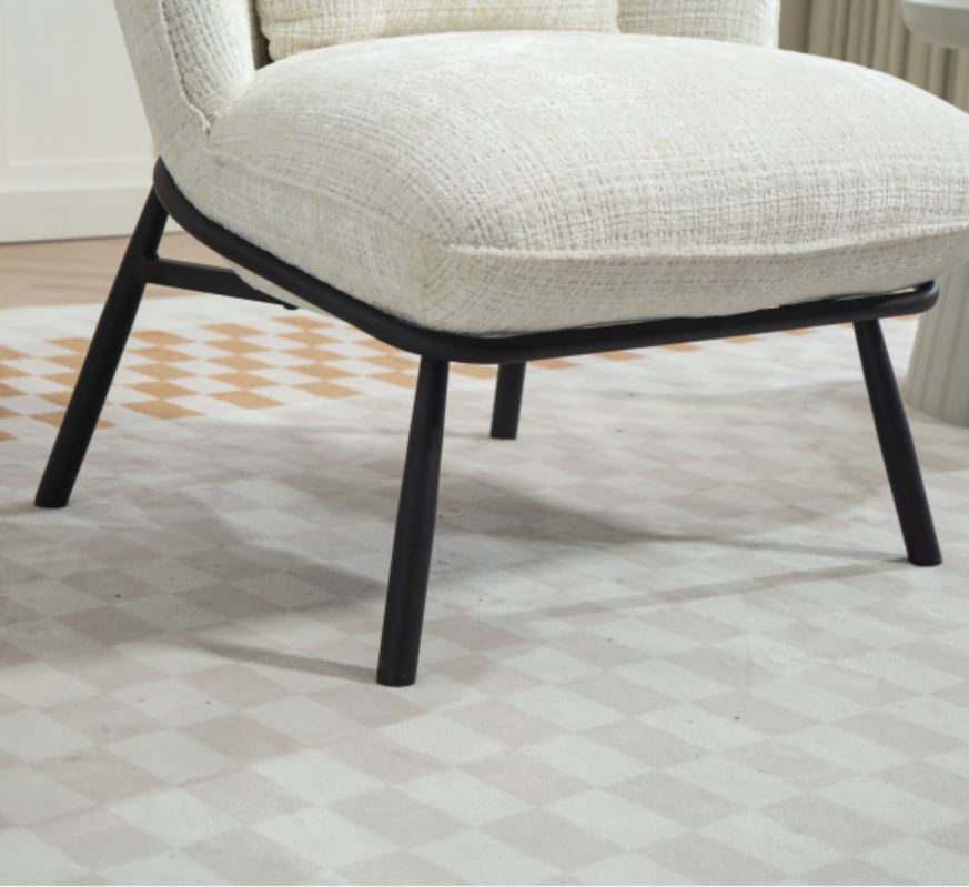 FAUTEUIL CRAPAUD TISSU BOUCLE BLANC PIEDS METAL NOIR   73 X 74 X 69 CM - Photo N°5