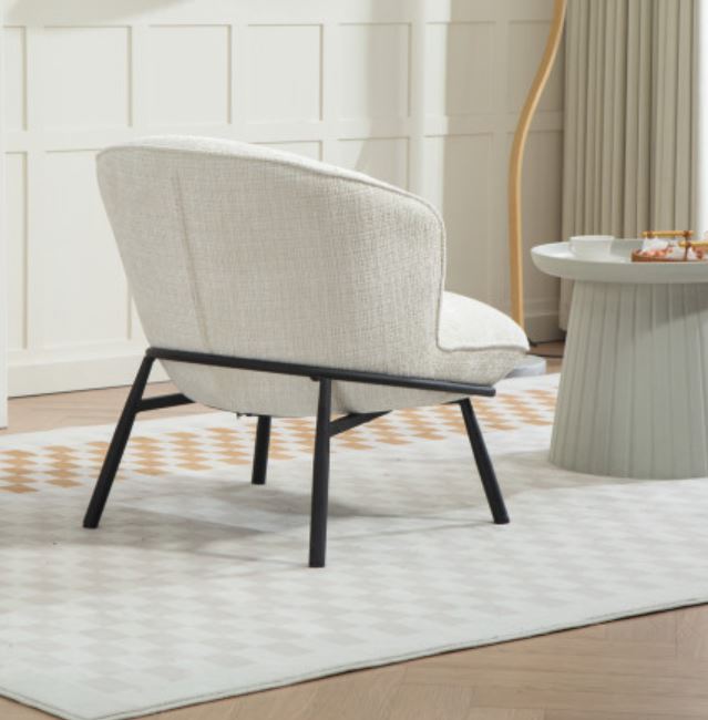 FAUTEUIL CRAPAUD TISSU BOUCLE BLANC PIEDS METAL NOIR   73 X 74 X 69 CM - Photo N°4