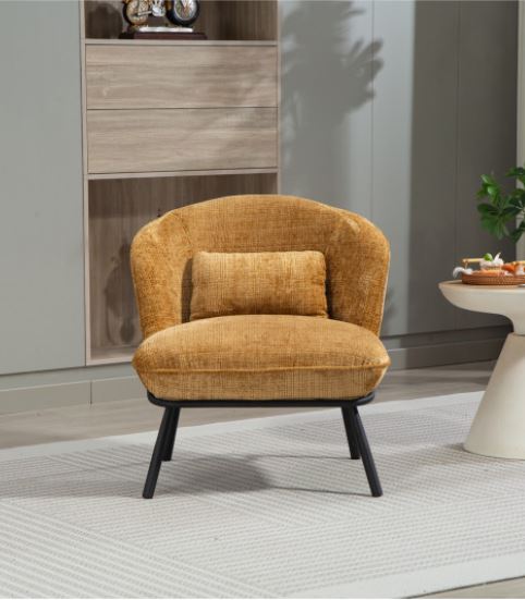 FAUTEUIL CRAPAUD TISSU BOUCLE MOUTARDE PIEDS METAL NOIR   73 X 74 X 69 CM - Photo N°10