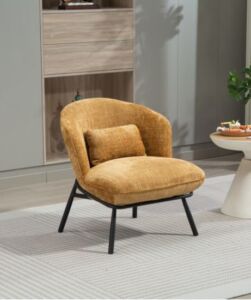 FAUTEUIL CRAPAUD TISSU BOUCLE MOUTARDE PIEDS METAL NOIR   73 X 74 X 69 CM