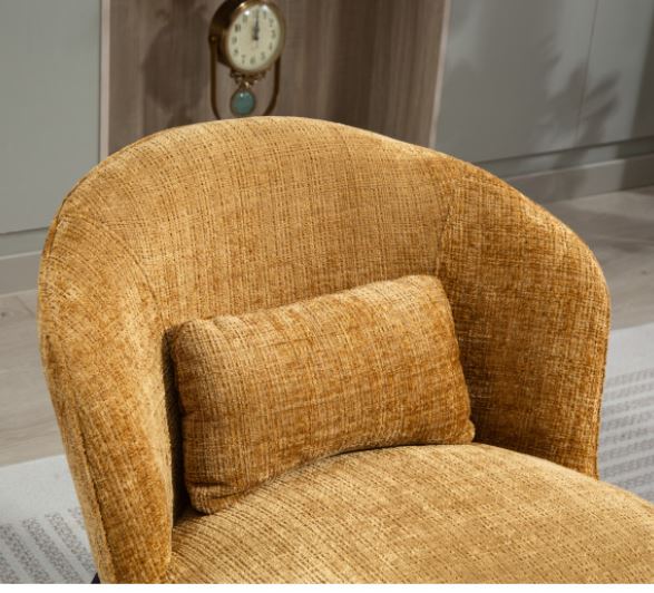 FAUTEUIL CRAPAUD TISSU BOUCLE MOUTARDE PIEDS METAL NOIR   73 X 74 X 69 CM - Photo N°8