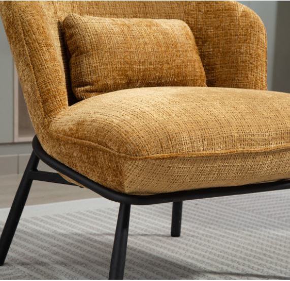 FAUTEUIL CRAPAUD TISSU BOUCLE MOUTARDE PIEDS METAL NOIR   73 X 74 X 69 CM - Photo N°7