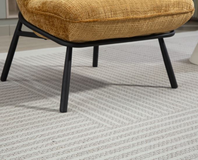 FAUTEUIL CRAPAUD TISSU BOUCLE MOUTARDE PIEDS METAL NOIR   73 X 74 X 69 CM - Photo N°6