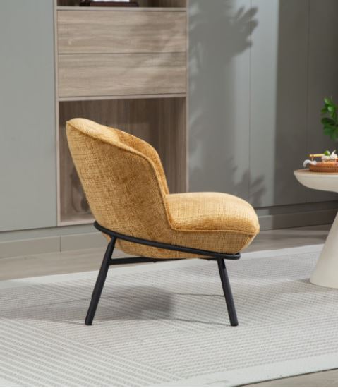 FAUTEUIL CRAPAUD TISSU BOUCLE MOUTARDE PIEDS METAL NOIR   73 X 74 X 69 CM - Photo N°5