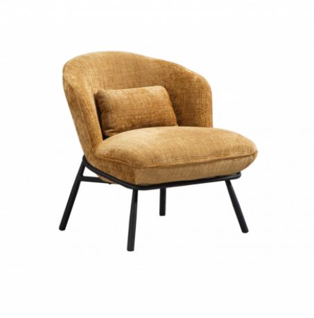 FAUTEUIL CRAPAUD TISSU BOUCLE MOUTARDE PIEDS METAL NOIR   73 X 74 X 69 CM - Photo N°2