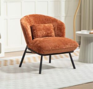 FAUTEUIL CRAPAUD TISSU BOUCLE TERRACOTTA PIEDS METAL NOIR   73 X 74 X 69 CM