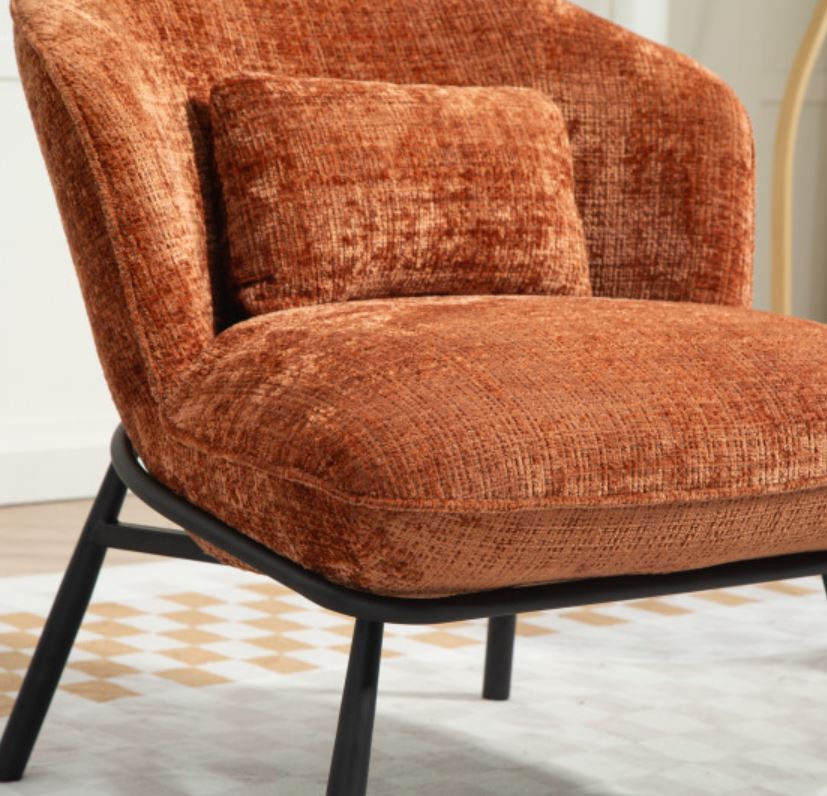 FAUTEUIL CRAPAUD TISSU BOUCLE TERRACOTTA PIEDS METAL NOIR   73 X 74 X 69 CM - Photo N°7