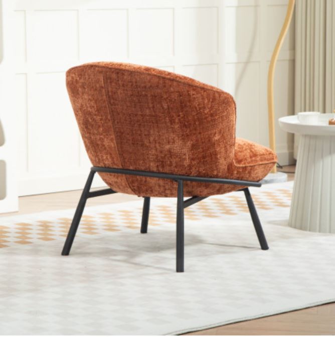 FAUTEUIL CRAPAUD TISSU BOUCLE TERRACOTTA PIEDS METAL NOIR   73 X 74 X 69 CM - Photo N°5