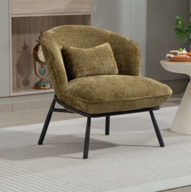 FAUTEUIL CRAPAUD TISSU BOUCLE VERT PIEDS METAL NOIR   73 X 74 X 69 CM - Photo N°10