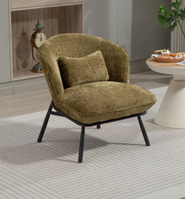 FAUTEUIL CRAPAUD TISSU BOUCLE VERT PIEDS METAL NOIR   73 X 74 X 69 CM - Photo N°1