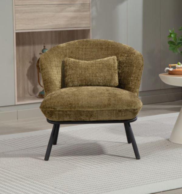 FAUTEUIL CRAPAUD TISSU BOUCLE VERT PIEDS METAL NOIR   73 X 74 X 69 CM - Photo N°4