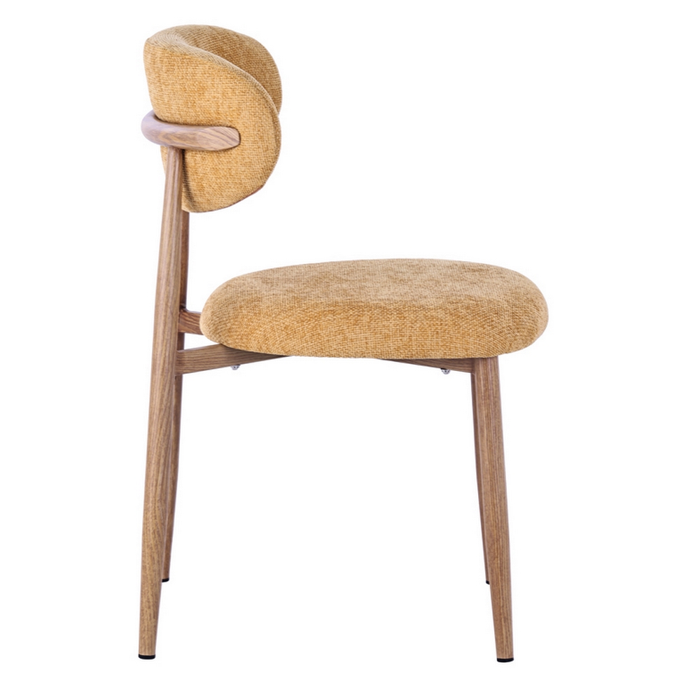 CHAISE COPENHAGUE PIEDS METAL EFFET BOIS ASSISE TISSU MOUTARDE 55 X 80 X 52 CM - Photo N°4