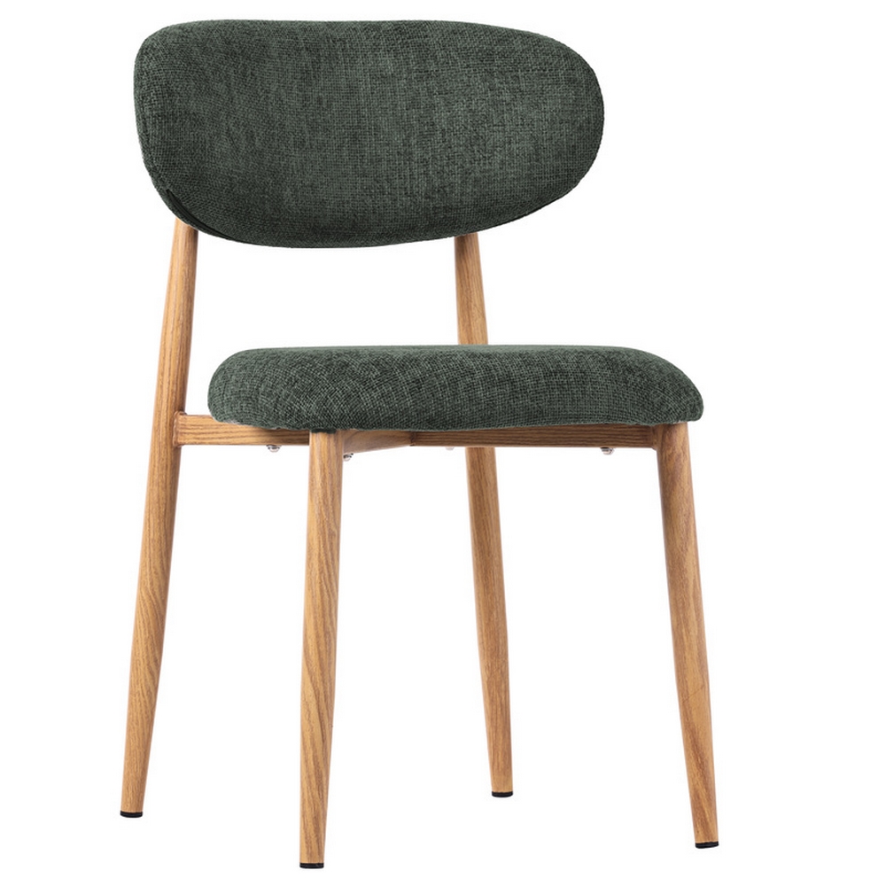 CHAISE COPENHAGUE PIEDS METAL EFFET BOIS ASSISE TISSU VERT KAKI 55 X 80 X 52 CM - Photo N°1