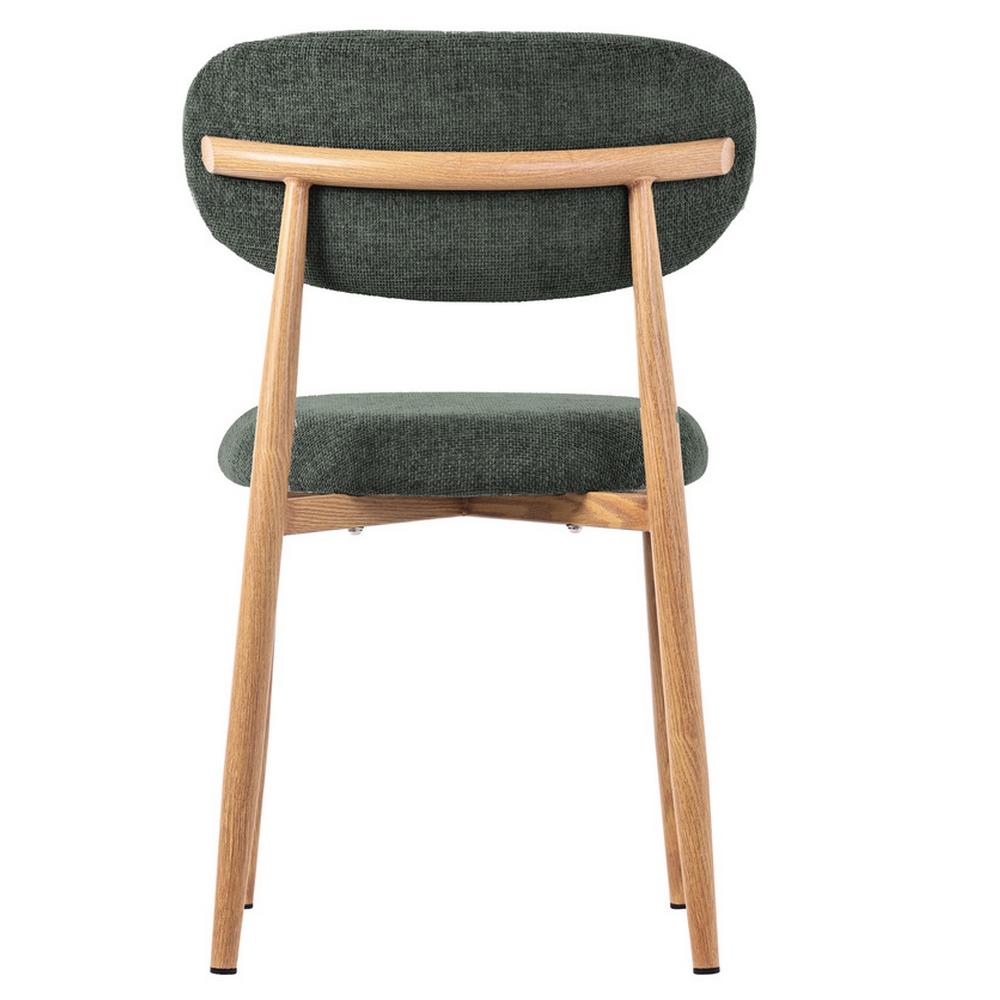 CHAISE COPENHAGUE PIEDS METAL EFFET BOIS ASSISE TISSU VERT KAKI 55 X 80 X 52 CM - Photo N°3