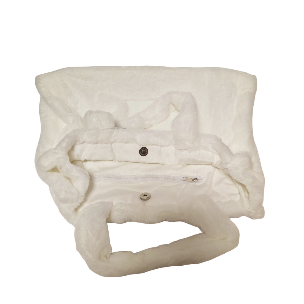 SAC FAUSSE FOURRURE BLANCHE DEUX ANSES 38 X 30 X 12 CM - Photo N°2