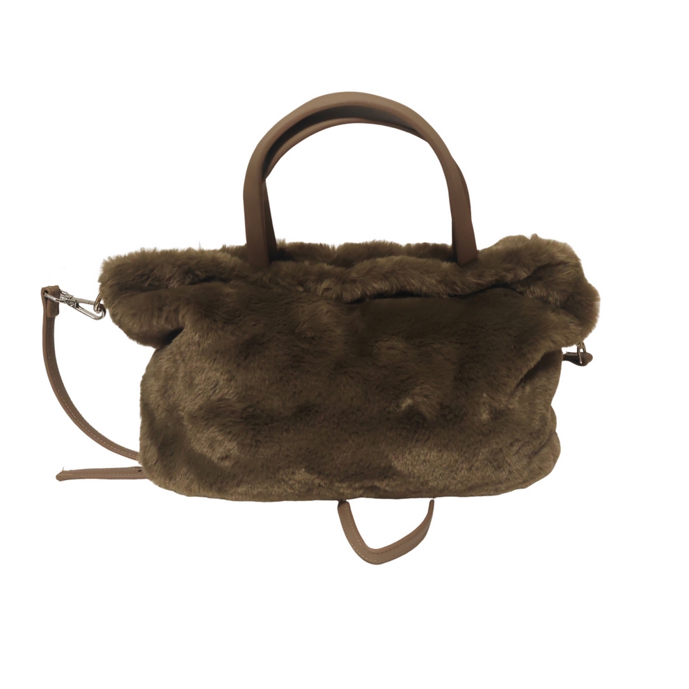 SAC FAUSSE FOURRURE GREIGE DEUX ANSES ET LANIERE 33 X 25 X 13 CM - Photo N°3