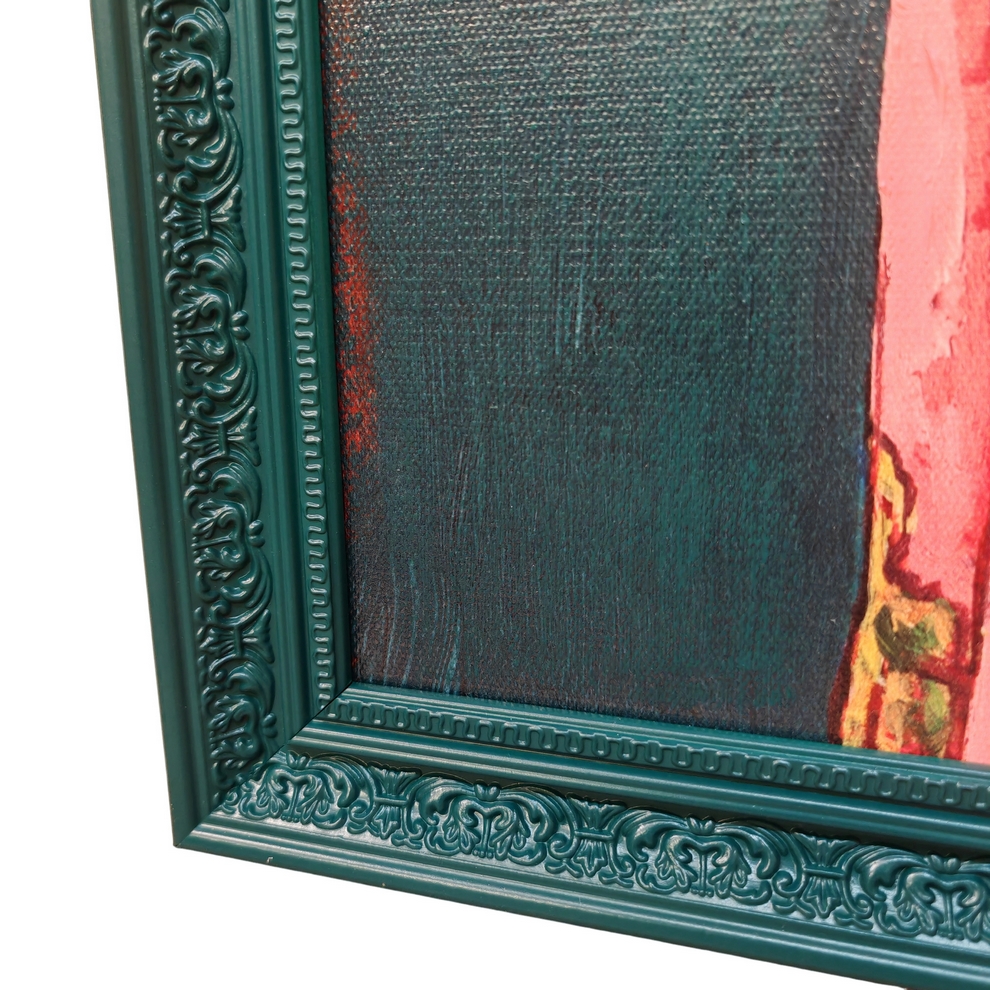 CADRE CHIEN HUMANISE SUR FOND BOIS PEINTURE REPRIS A LA MAIN 70 X 100 X 3 CM - Photo N°3