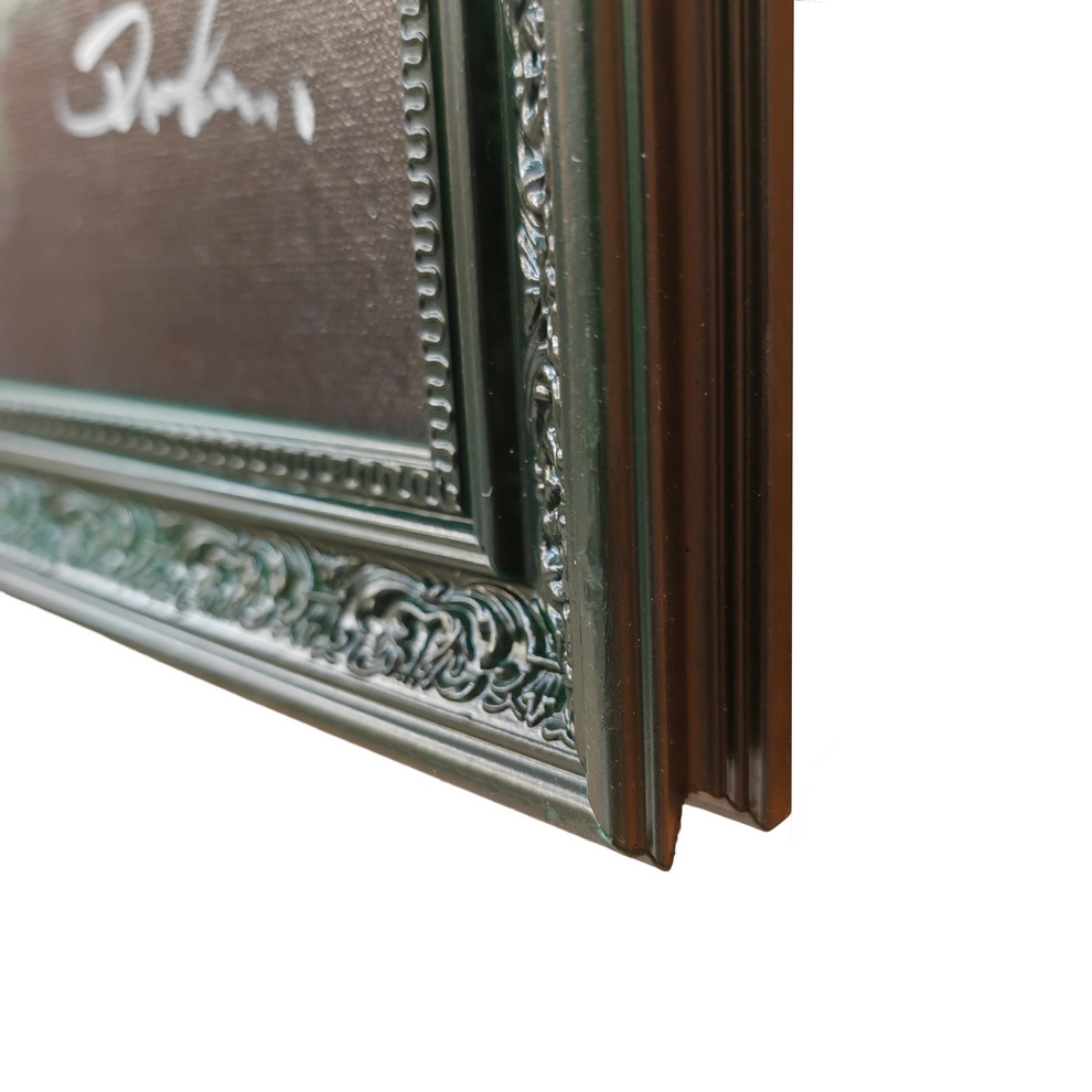 CADRE CHIEN HUMANISE SUR FOND BOIS PEINTURE REPRIS A LA MAIN 70 X 100 X 3 CM - Photo N°2