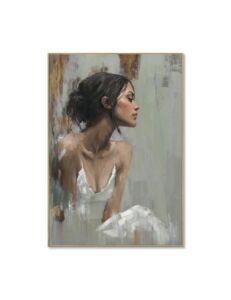 PEINTURE PORTRAIT FEMME EN BLANC 70 X 100 X 3.8 CM