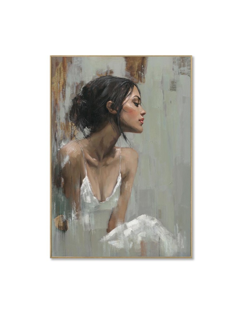 PEINTURE PORTRAIT FEMME EN BLANC 70 X 100 X 3.8 CM - Photo N°1