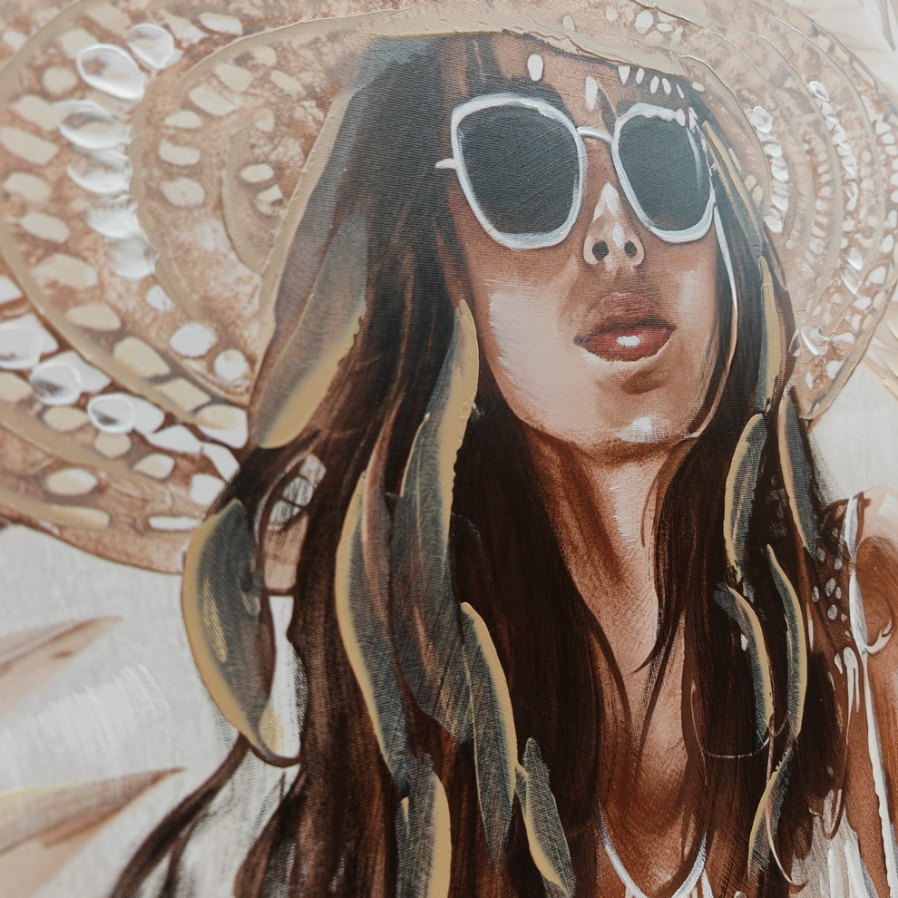 PEINTURE FEMME BOHEME EN BLANC 80 X 120 X 4.5 CM - Photo N°5