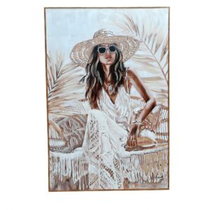 PEINTURE FEMME BOHEME EN BLANC 80 X 120 X 4.5 CM