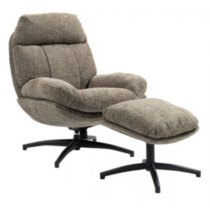 FAUTEUIL / POUF FRANCIS TISSU  BRUN CENDRE PIED NOIR H 96 X L 78 X P 100 CM