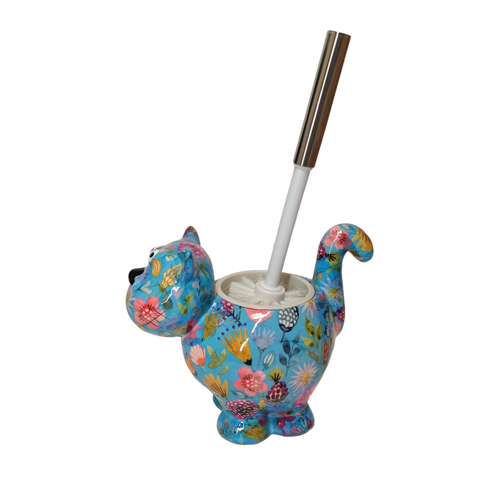 PORTE BROSSE WC CHIEN POMME PIDOU BLEU ET FLEURS - Photo N°3