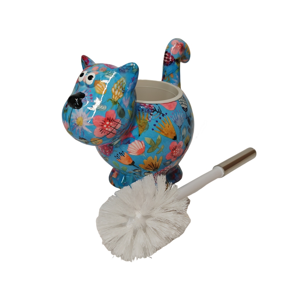 PORTE BROSSE WC CHIEN POMME PIDOU BLEU ET FLEURS - Photo N°2